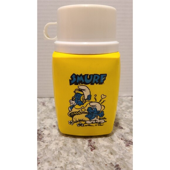 Vintage Smurf Thermos Complete w/Cup & Lid Smurfette Yellow - Picture 2 of 6